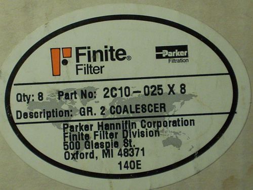 8 NIB! Parker Finite H-Series 2C10 -025X8 Coalescing Filters 99.999% - .001 ppm!