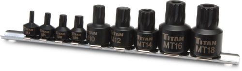 Titan #16138: 9pc 3/8in drive stubby xzn triple square impact bit socket set. for sale