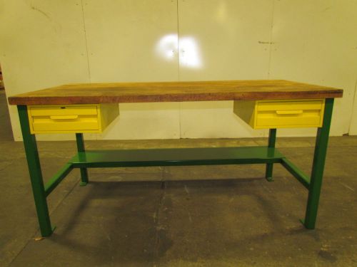 John deere color green &amp; yellow butcher block workbench table steel 2-drawer for sale