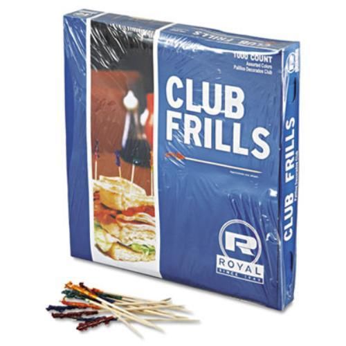Royal Paper Products R812W Club Cellophane-frill Wood Picks, 4&#034;, Assorted,