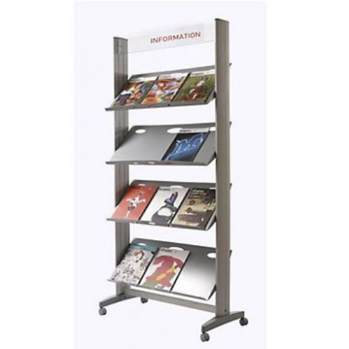 Four Shelf Mobile Literature Rack - Metal Shelves