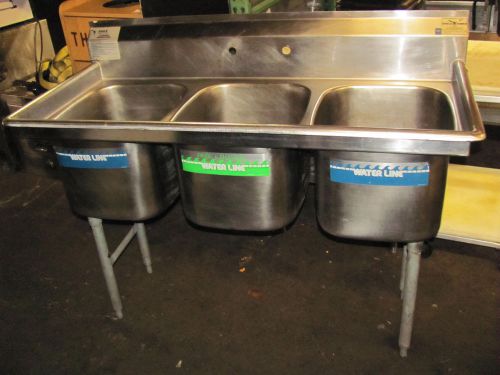 3-compartment stainless steel commercial sink nsf eagle sinks 57&#034; x 26&#034; for sale