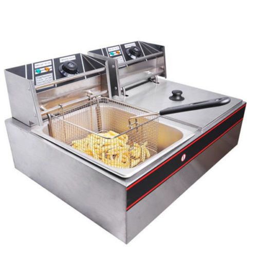Dual tank deep fryer stainless kitchen/restaurant countertop frypot 12l 5000w for sale