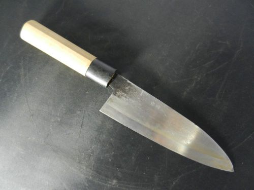 NICE VINTAGE SIGNED JAPANESE SUSHI KNIFE  7&#034; BLADE BAMBOO HANDLE
