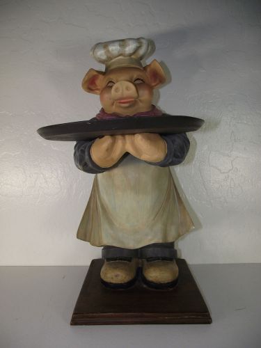 Chef Pig Statue Holding Tray