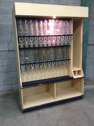 LIGHTED COFFEE BEAN DISPLAY CASE with 24 - 4&#034; &#034;Trade Fixtures&#034; Bins/Hoppers