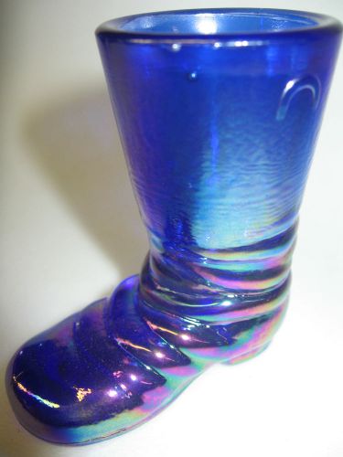 Cobalt blue carnival glass Shoe / Slipper Boot high heel texas cowboy iridescent