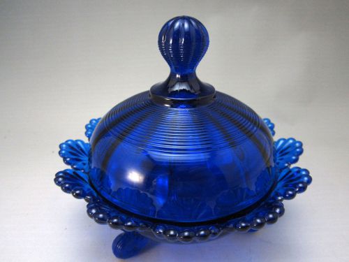 Klondyke cobalt blue lidded butter dish - candy dish - northwood mould - glass for sale