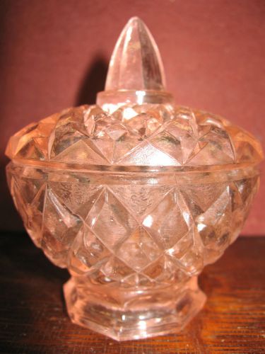 pink rose glass diamond pattern Candy dish / sugar bowl boyd serving 2 piec...