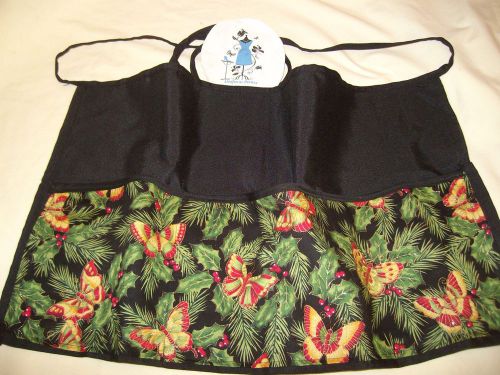 Black Server Christmas Holiday Butterflies Waitress Waist Apron Name FREE