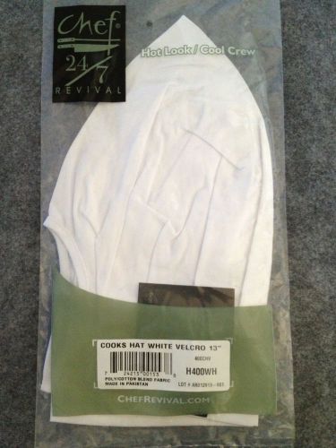 Chef Revival~Cooks Hat~13&#034; White Velcro Adjustable~Poly Cotton Blend~BRAND NEW
