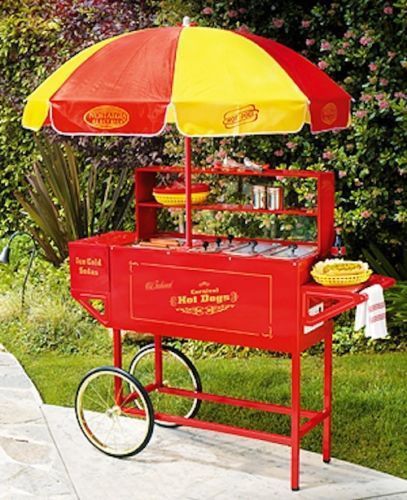 New nostalgia old fashioned hot dog cart umbrella w/ roller grill hdc-701 for sale