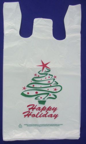 T-shirt plastic bags christmas happy holiday shopping handles 11.5&#034; x 6&#034; x 21&#034; for sale