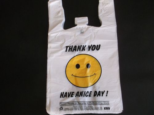 PLASTIC SHOPPING BAGS,T SHIRT TYPE GROCERY BAGS,HAPPY FACE WHITE 500 BIG  BAGS.