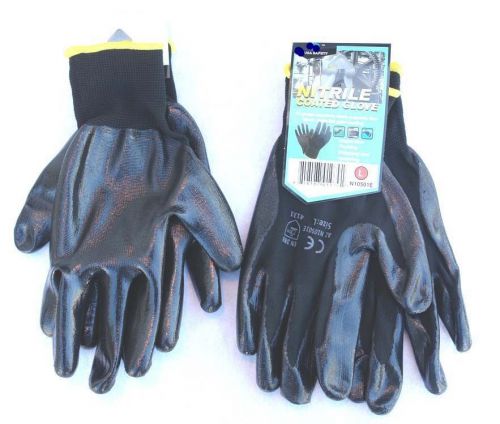 48 Pairs Polyester Work Gloves Black Nitrile Coating L, Industrial or Household