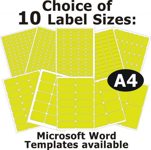 FLUO YELLOW Laser Copier Inkjet Labels 5 A4 Sheets Self-Adhesive Stickers