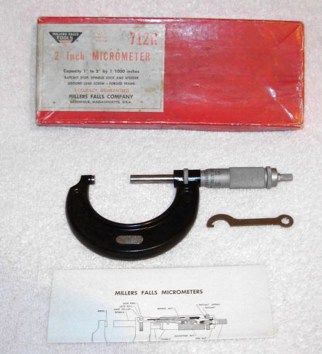 Vintage Outside Micrometer MILLERS FALLS 2&#034; # 712R in original box.