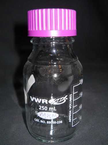 Vwr 250ml / 8.4 oz glass reagent storage bottle &amp; gl-45 plug seal cap, chipped for sale