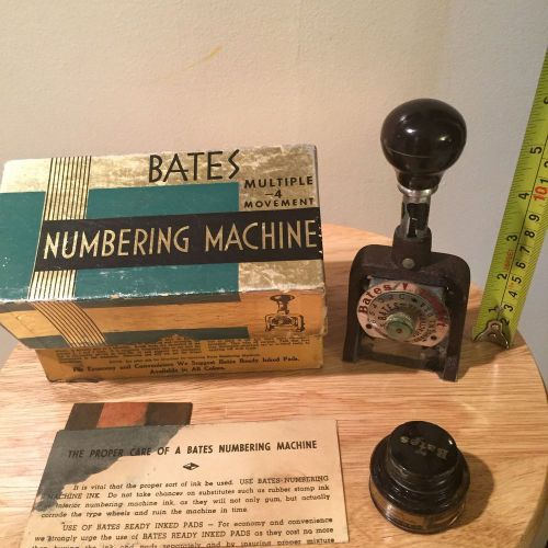 Vintage Bates Numbering Machine Multiple 4 Movement W/Box &amp; Manual