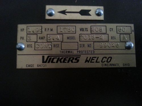 Vickers welco motor electric 1.95 HP 1750 rpm 5.4 amp model 7015-2