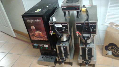 2 bunn single coffee brewers, 1 heater unit, and 1 cappuccinno machine sale for sale