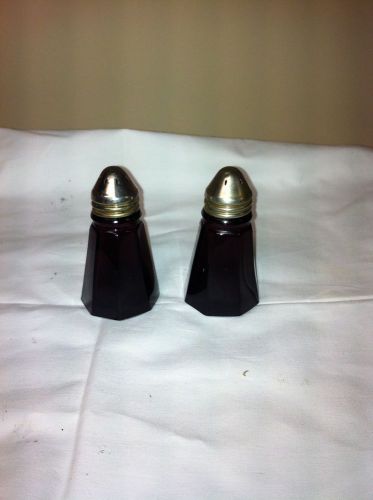 pair of purple amethyst glass salt and pepper shakers