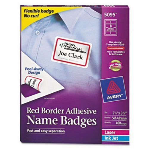Avery Self-Adhesive Laser/Inkjet Name Badge Labels, Red, 400 per Box (AVE5095)