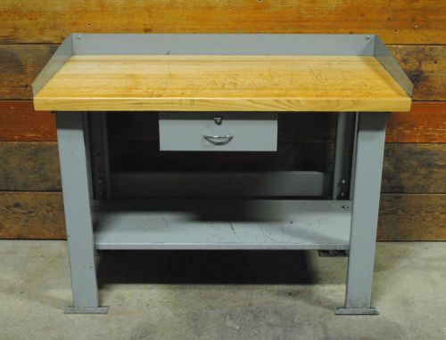 Vintage industrial shop table w/ butcher block top salvaged upcycled art metal for sale