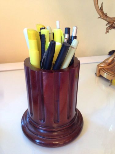 Pencil Pen Cup Holder Wood Cherry Mahogany Fluted Column Marble Paper Interior