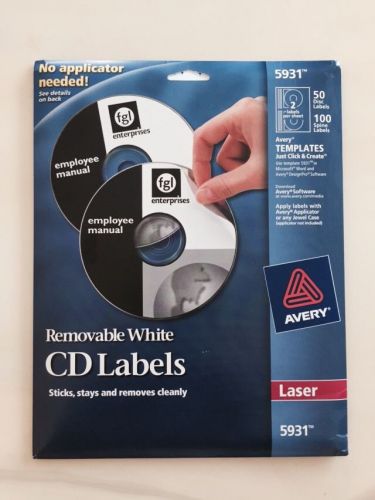 1 Pack of Avery 5931 Laser, Removable White CD/DVD 50 Labels