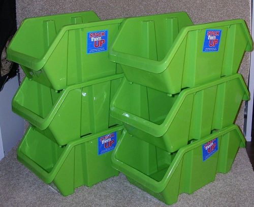 2060/ large 6 green storage bin dabble side opening plastic stackable stack up for sale