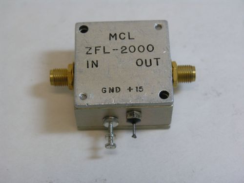 MCL ZFL-2000 Amplifier.  10 to 2000MHz,  Gain: 20dB,  Po: +16dBm,  +15V.  Good.