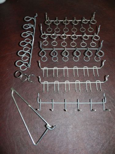 Lot of 9 metal peg board hooks variety shelf crafts workbench tools for sale