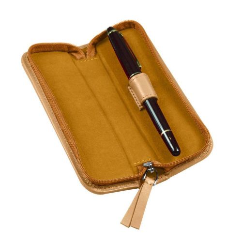 LUCRIN - Single-pen zip-up case - Smooth Cow Leather - Natural