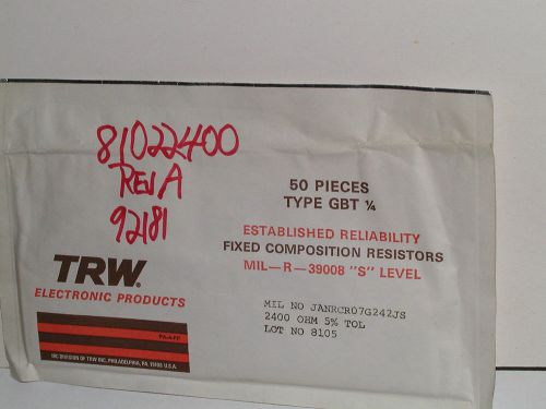TRW Type GBT 1/4 Fixed Composition Resistors 2400 Ohm 5% 1/4W 50-pack