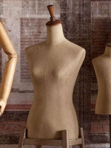 Vintage style body form on wooden shelf stand~ mannequin dress form for sale