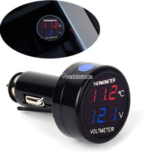 Hot 2 In 1 Car 12V Red Blue Dual Display LED Dual Digital Thermometer Voltmeter