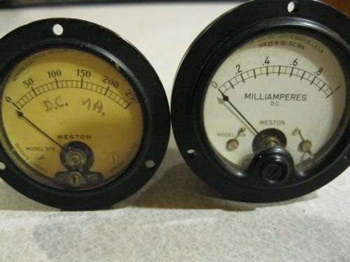 Weston Model 506 (LOT OF 2) PAIR 0-1 Milliamperes AND 0-250 Milliamperes DC