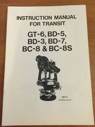 SOKKISHA TRANSIT GT-6 BD-5 BD-3 BD-7 BC-8 BC-8C INSTRUCTION MANUAL SURVEYOR