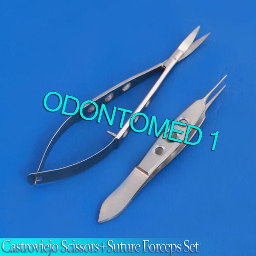 2 PC CASTROVIEJO SCISSORS CURVED+SUTURE TISSUE FORCEPS SURGICAL INSTRUMENTS