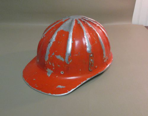 Vintage superlite fibremetal aluminum hard hat-old orange paint-construction for sale