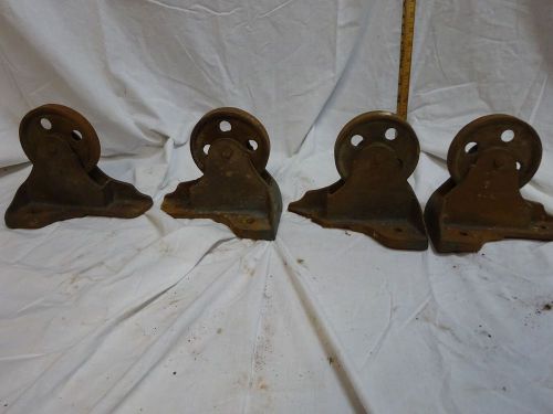 Set 4 vintage alpine 5&#034; cast iron industrial casters wheels for use, steampunk for sale
