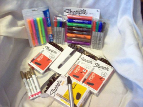 LARGE LOT OF MARKERS 80  SHARPIES NICE VARIETY OF TIPS AND 6 HIGHLIGHTERS