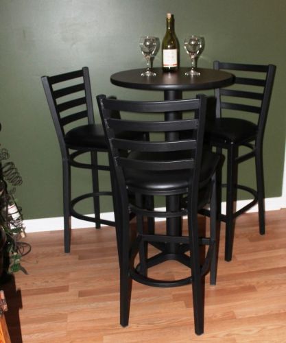 Restaurant bar table chair set - 3 ladder back metal bar stools and 1 bar table for sale
