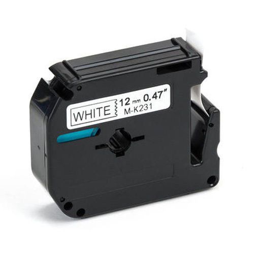 Brother MK231 compatible 12mm (0.47&#034;) Black on White Non-Laminated Tape