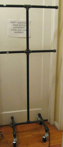 Galvanized steel pipe 4-way clothing rack 64&#034; tall w/27&#034; arms &amp; locking wheels for sale