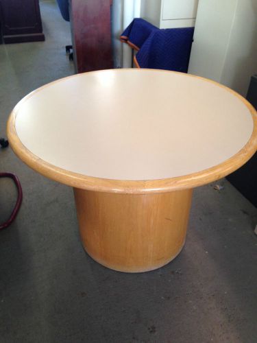 Round conference/cafeteria table 42&#034;d beige color lamin top w/ lt oak wood edges for sale
