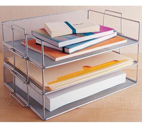 Silver mesh stackable letter tray desktop accessory for sale