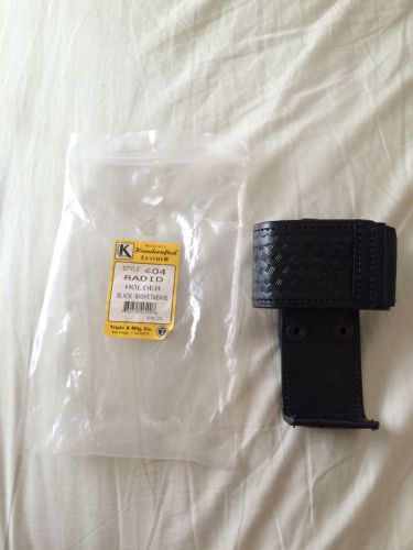 Triple k radio holder 404 black basketweave handcrafted leather for utility belt for sale