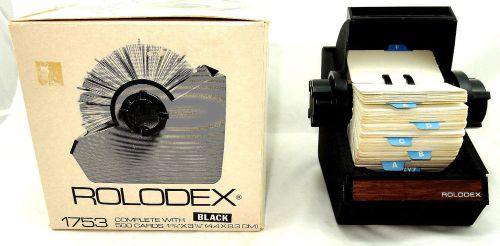 New Rolodex Model 1753 Black Metal Mid Century Modern Card File W/ Cards Rotary
